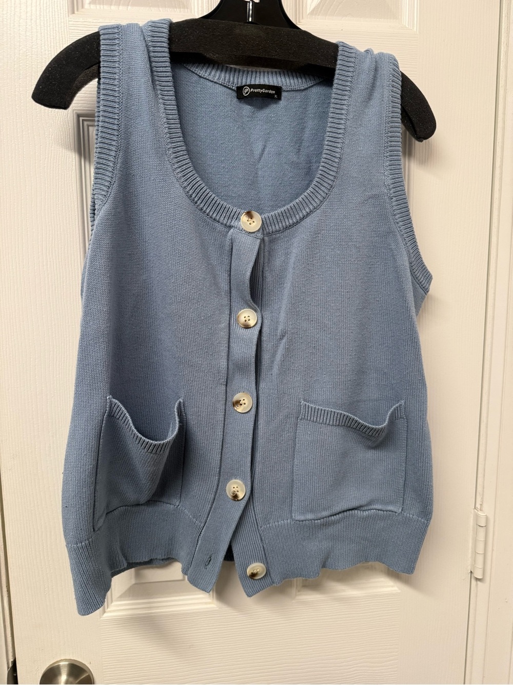 Button-Front Knit Tank Top Vest in Dusty Blue